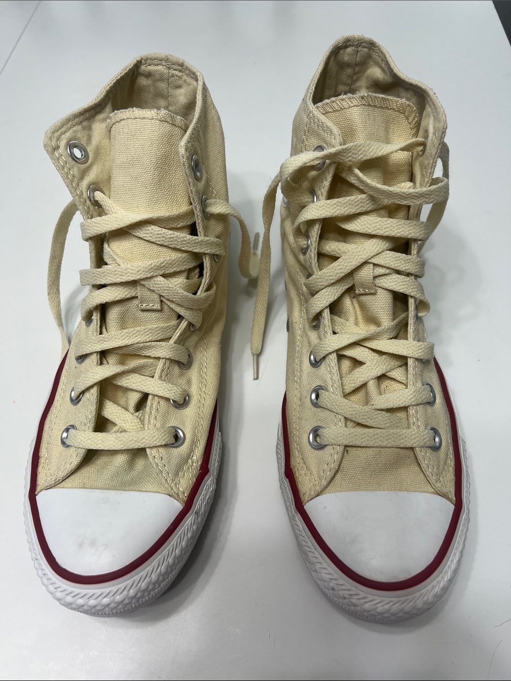 Converse High-Top Canvas Sneakers in Cream with Red Trim